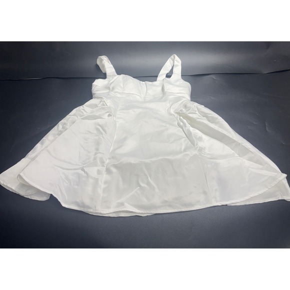 Lulus Bubbly Love White Satin Corset Mini Dress Square Neck Skater Fit and Flare - Picture 3 of 9